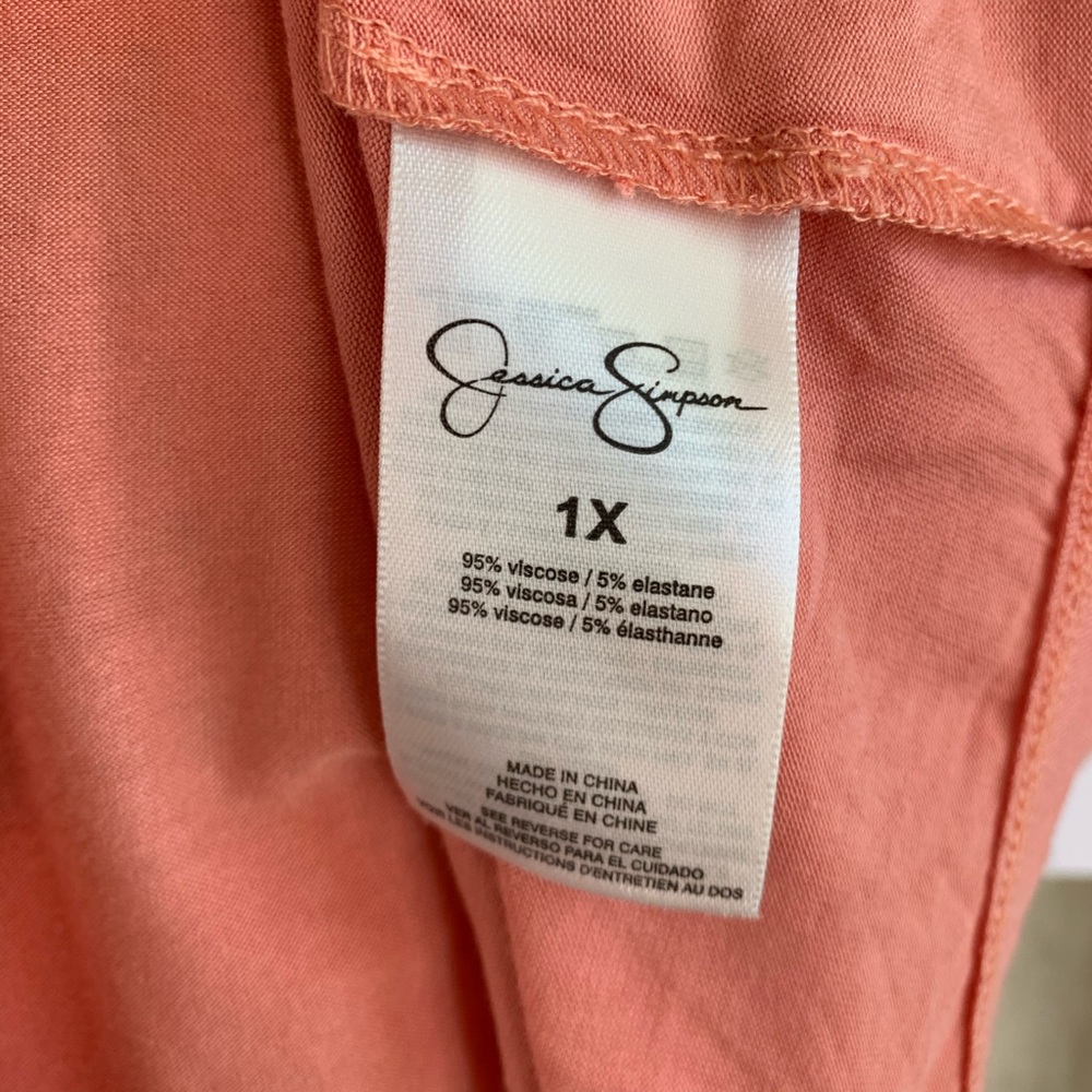Jessica Simpson Coral Cotton Blend Top Soft Scoop Neck Short Sleeve Tee Coral 1X - Picture 12 of 14